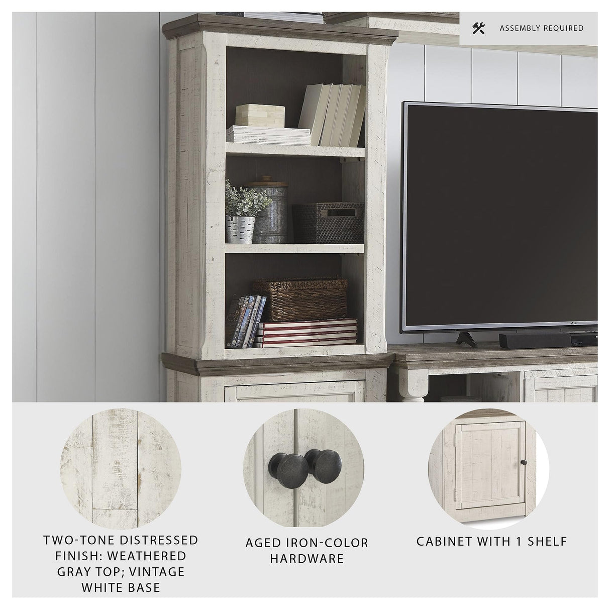 Signature Design by Ashley Havalance Farmhouse Left Pier Cabinet, Modern Bookcase, Vintage White Signature Design by Ashley