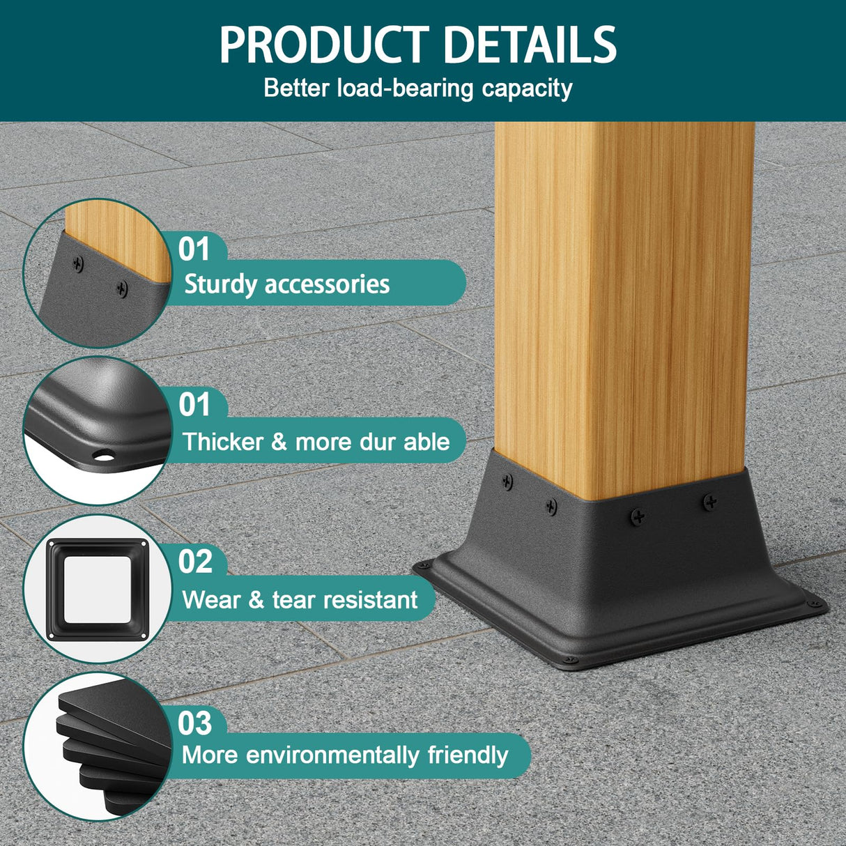 SPACEEUP 4x4 Post Base Black Square Brackets 3PCS Internal Size 3.5 x 3.5 Inch Heavy Duty Steel Deck Post Base Cover Fit for 4 x 4 Standard Wood Post Anchor Deck Base Plate SPACEEUP