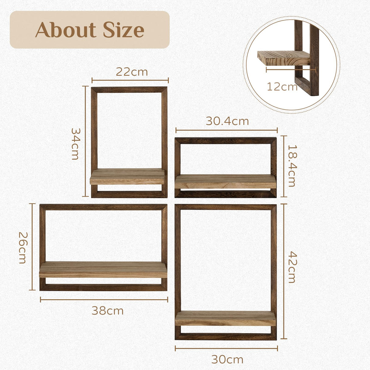 Walasis Wood Wall Shelves for Bedroom Farmhouse - Rustic Floating Shelf Decorative Storage Shelving Wall Mounted Decor with Frame for Living Room Walasis