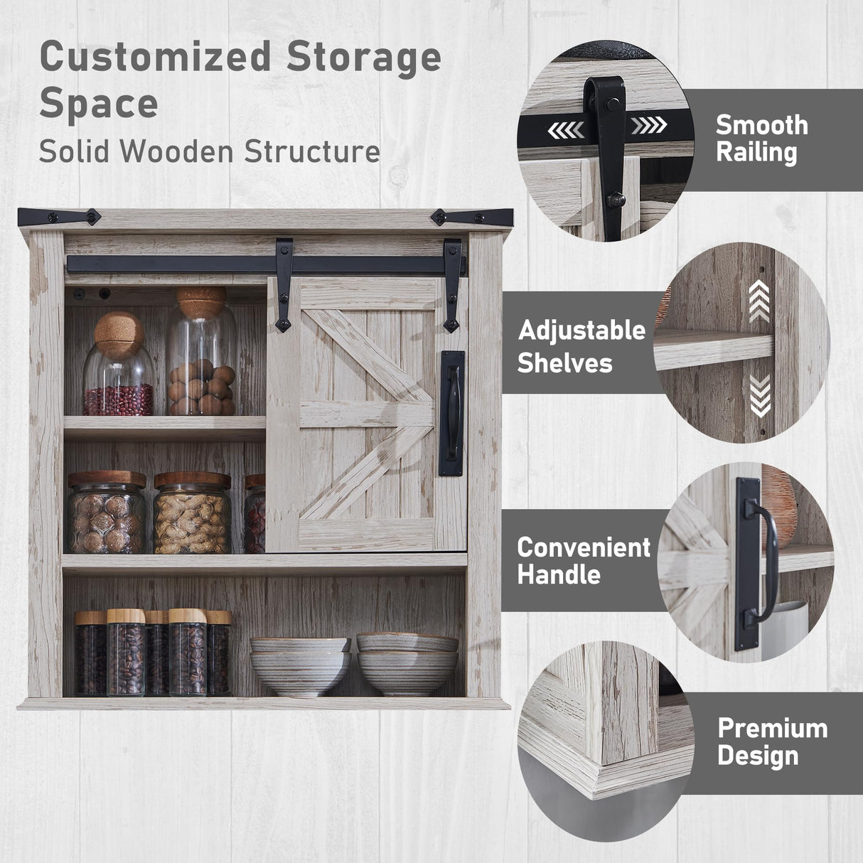 OKD Bathroom Wall Cabinet, Farmhouse Medicine Cabinet with Sliding Barn Door & Adjustable Shelves, Storage Cabinet Wall Mounted for Bathroom, Kitchen, Antique Brush White OKD