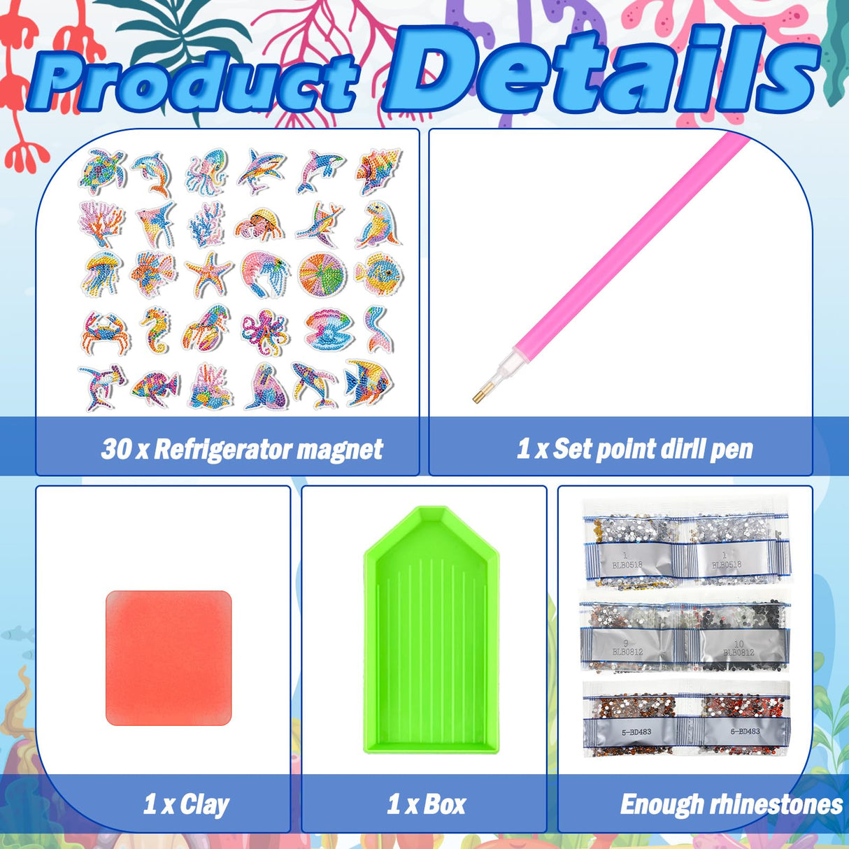 Xuhal 30 Pcs Ocean Animal Diamond Painting Magnets Sea Animal Diamond Art Magnets Kits for Adults 5d Rhinestone Dolphin Turtle Beach Refrigerator Magnetic Sticker for Fridge Beginner DIY Craft Gifts Xuhal