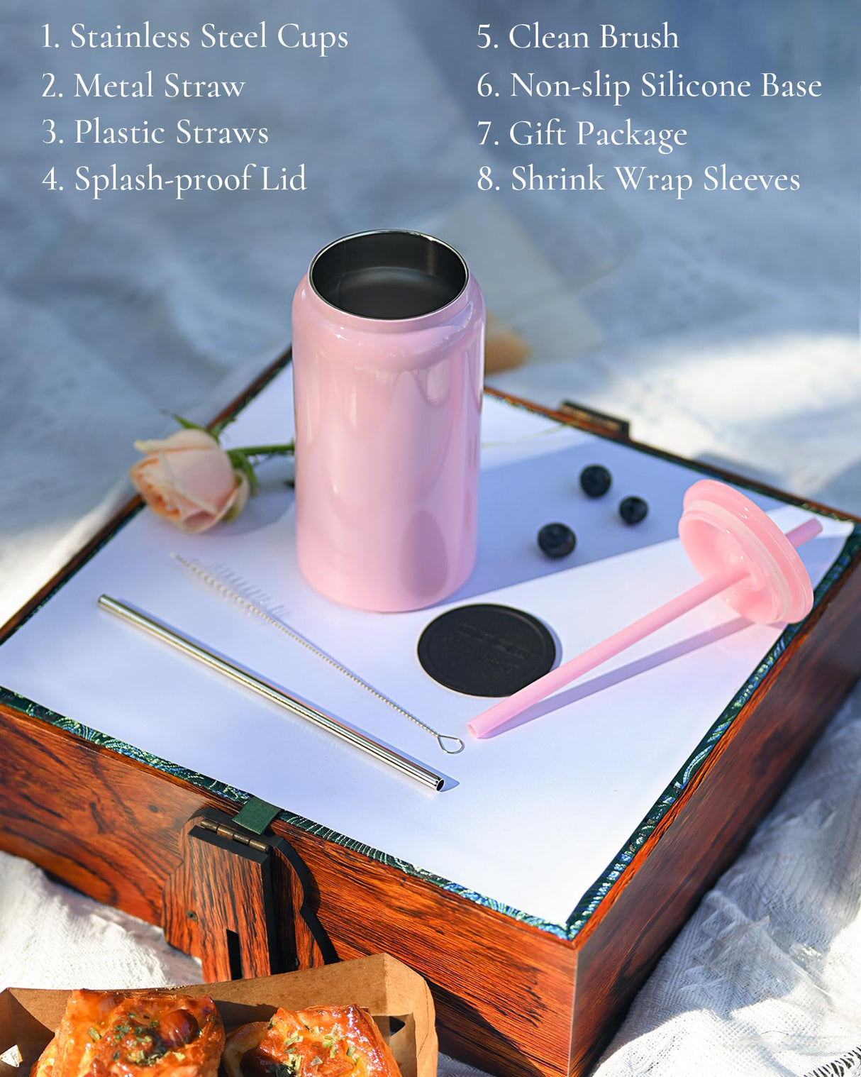 UIRZOTN Glass Cups with Lids and Straws, 16oz Stainless Steels Cups, Beer Cups, Iced Coffee Cup, Smoothie Cup, Sublimation Tumbler, Fuchsia (Shiny Polished Finish, Sublimatable) UIRZOTN