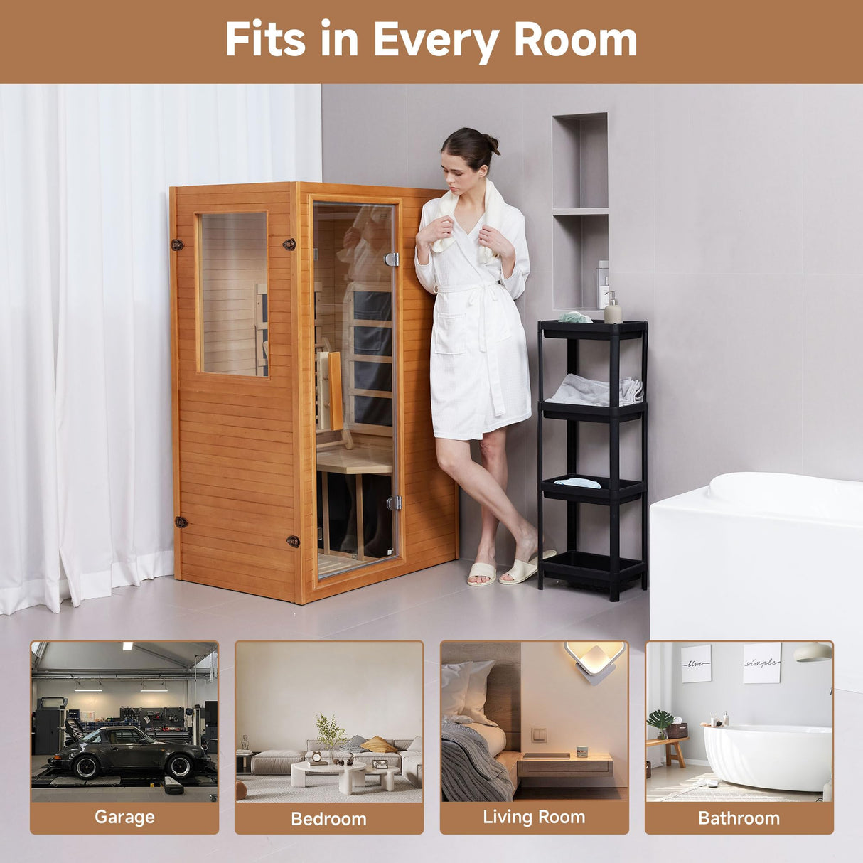 springspa Infrared Sauna Home Sauna, Indoor Far Infrared Saunas for Home, 1 Person Low Emf Canadian Hemlock Wooden Spa Room 950w, 110v with Control Panel springspa