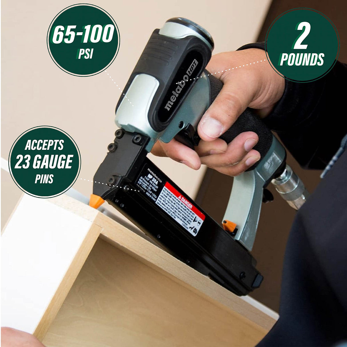 Metabo HPT Pin Nailer Kit | Pro Preferred Brand of Pneumatic Nailers | 23 Gauge | Accept 5/8-Inch to 1-3/8-Inch Pin Nails | Ideal for Cabinets, Paneling, Craft Work, & Picture Frame Assembly | NP35A Metabo HPT