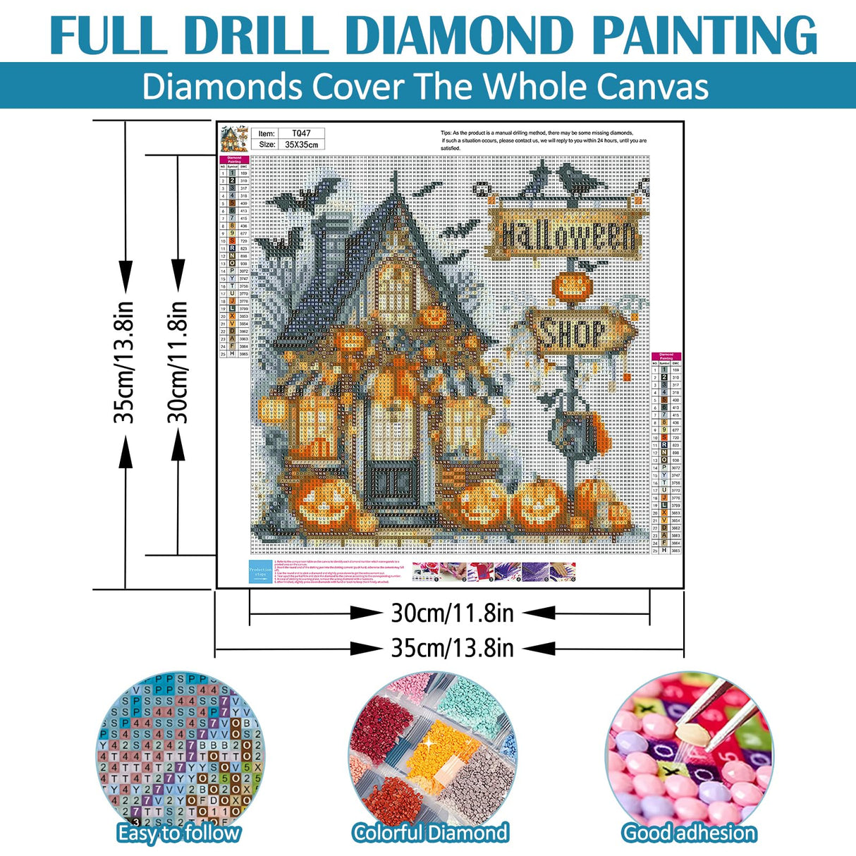 Pumpkin Bat Shop Diamond Art Kits for Adults, 5D Halloween Diamond Painting Kits for Adults Beginners, DIY Full Round Drill Diamond Dot Painting Gem Art Kits for Adult, Home Wall Decor 13.8x13.8 Inch VCLKDIY