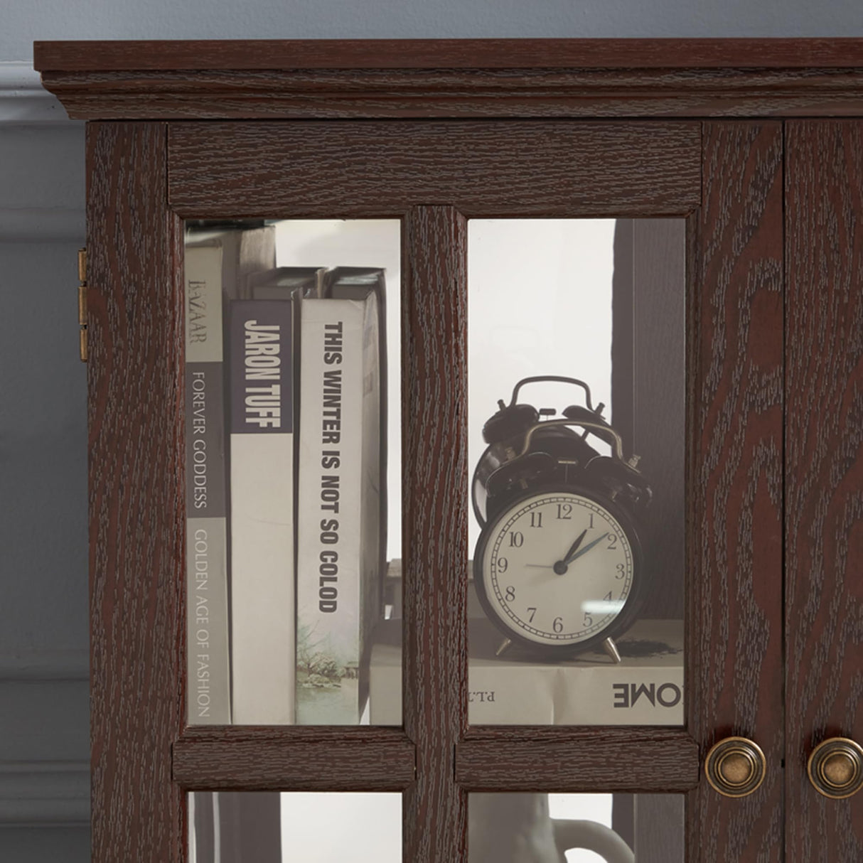 Mcltopz 2 Tiers Lighted Curio Glass Display Cabinet, 2 Lattice Doors Retro Curio Cabinet with Adjustable Shelves, Elegant Glass Display Cabinet Display Case Showcase Bookcase for Living Room (Cherry) Mcltopz