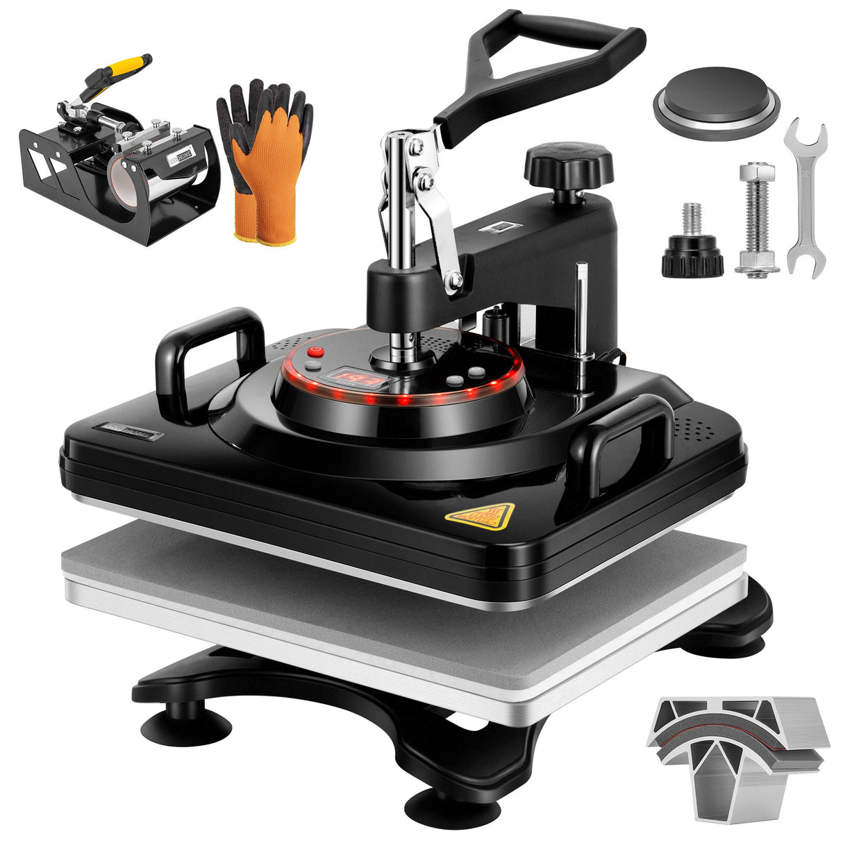 VIVOHOME Upgraded 5 in 1 Combo Multifunctional Swing Away Clamshell Printing Sublimation Heat Press Transfer Machine for T-Shirt Hat Cap Mug Plate 15 x 12 Inch Black VIVOHOME