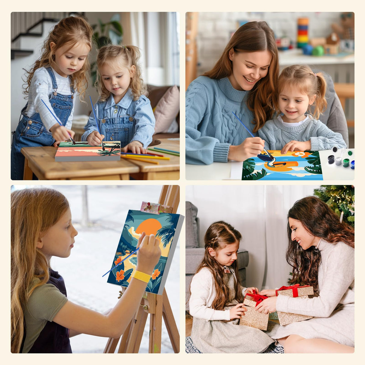 MXJSUA 4 Pack Beach Sea View Paint by Numbers Kit with Framed Canvas for Ages 6-12 Kids, Paint by Numbers Kits for Adult Beginners, Acrylic Oil Painting for Home Wall Decor Gift (8x8 inch) MXJSUA