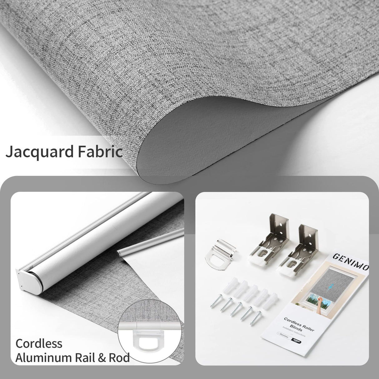 GENIMO 100% Blackout Blinds for Indoor Windows, Window Blinds Cordless with Thermal Insulated, UV Protection Fabric, Mini Door Blinds for Home, Office, Bedroom, Easy to Install, Grey, 27" W X 75" H GENIMO