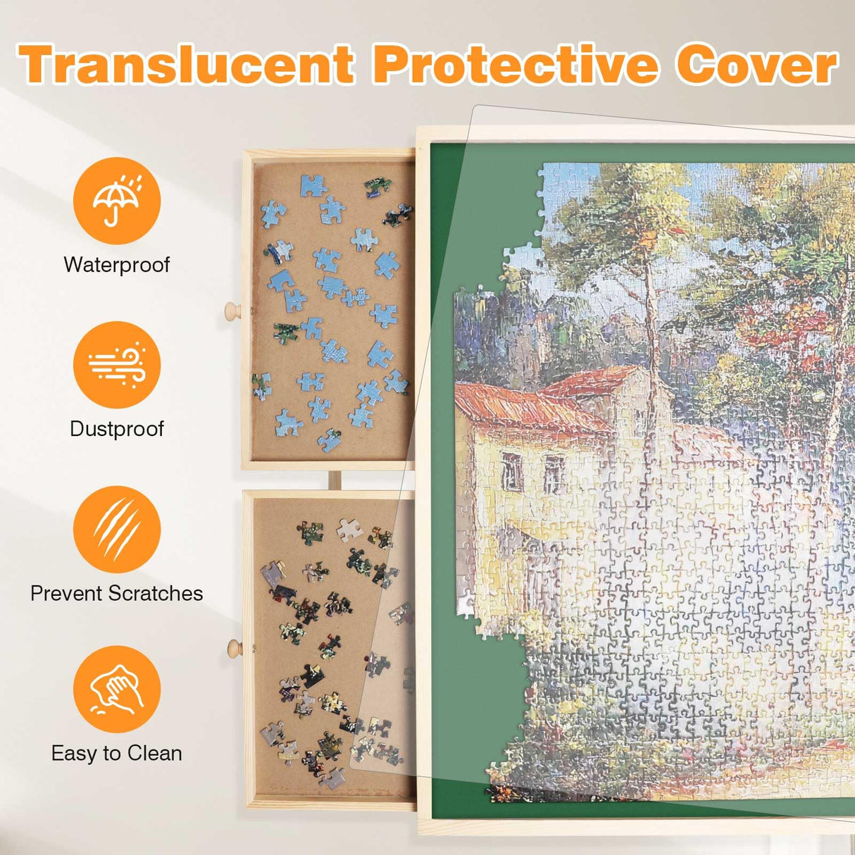 ITEFDTUTNE Jigsaw Puzzle Table with Folding Legs, 34 "x 26" Wooden Puzzle Table with 4 Drawers and Cover, Portable Puzzle Enlightenment Board for Puzzle Storage and Sorting - 1500 Piece ITEFDTUTNE