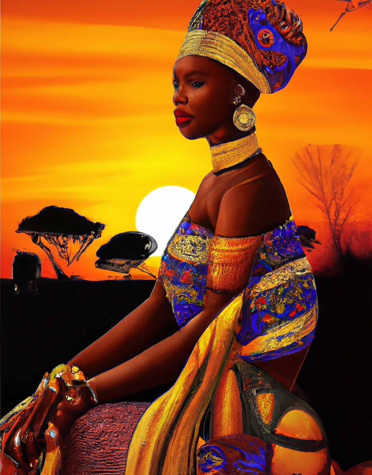 SKRYUIE 5D Diamond Painting Kits African Women Full Drill, Diamond Art Kits for Adults African American Sunset Woman Paint with Diamonds Black Woman DIY Craft Set Arts Decorations(12x16inch) SKRYUIE