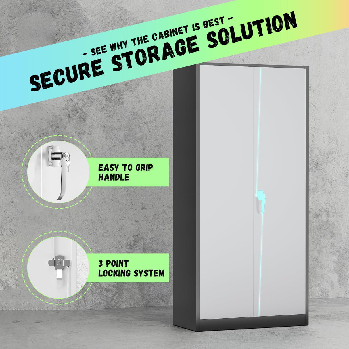 INTERGREAT Metal Storage Cabinet, 72" Tall Locking Storage Cabinet with 2 Doors and 4 Adjustable Shelves, Steel Tool Locking Cabinet for Home Office, Warehouse, School (Black Grey) INTERGREAT