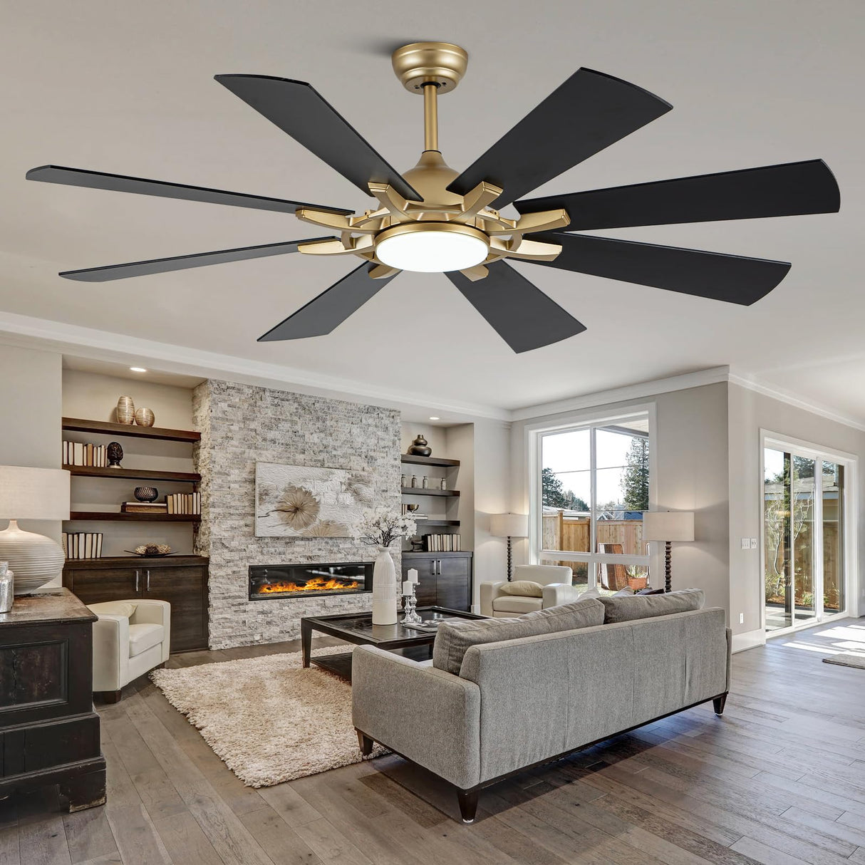 Curve Curio 60 Inch Ceiling Fans with Lights, Black and Gold Modern Ceiling Fan with Remote Control for Living Room Kitchen, 3 CCT, 6 Speed Reversible DC Motor Curve Curio