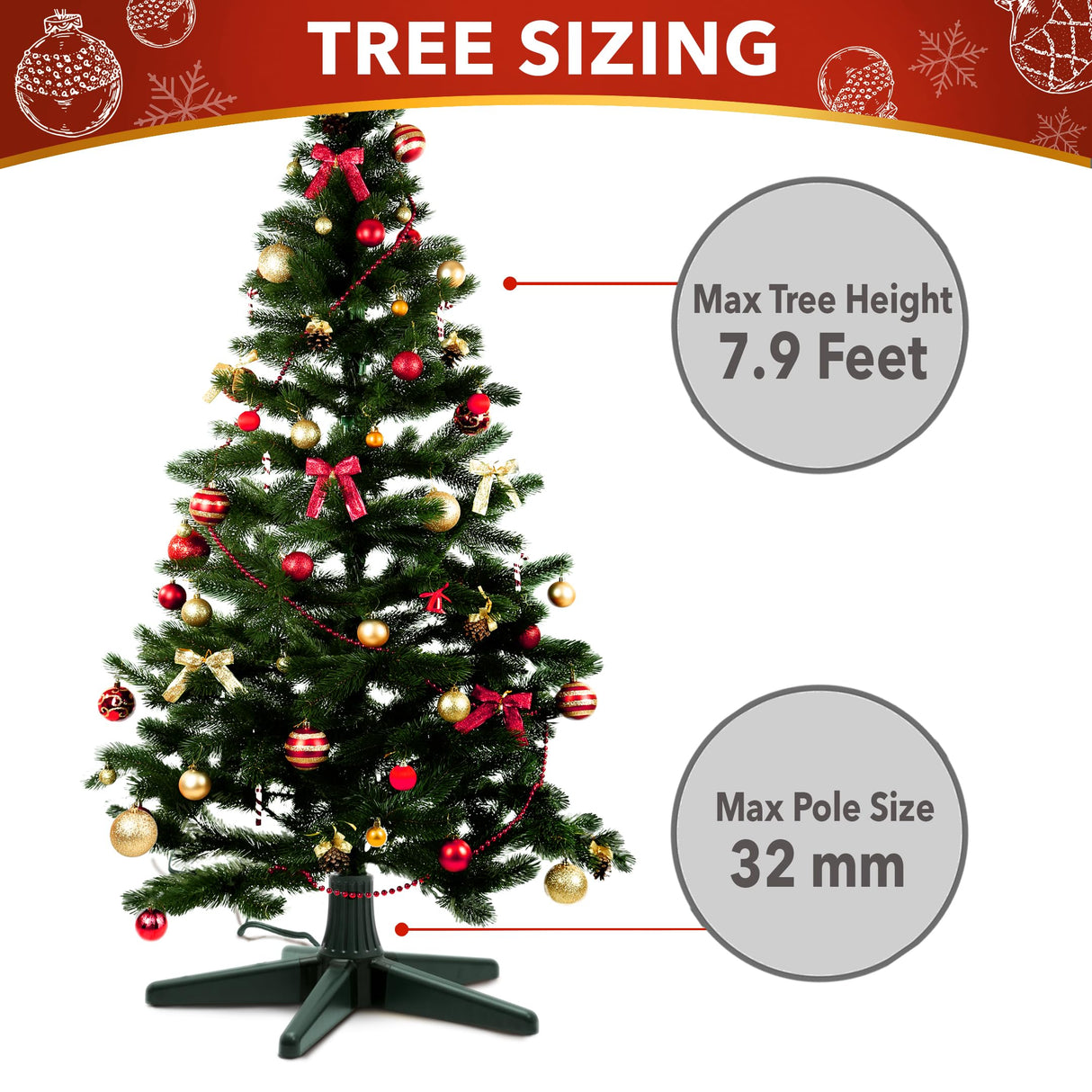 Stephan Roberts Rotating Christmas Tree Stand with 360° Rotation, 5 Legs, 3 Power Outlets, 3 Adjustable Size Attachments, 3-Setting Switch – Stable & Durable Holiday Tree Base (Green) Stephan Roberts