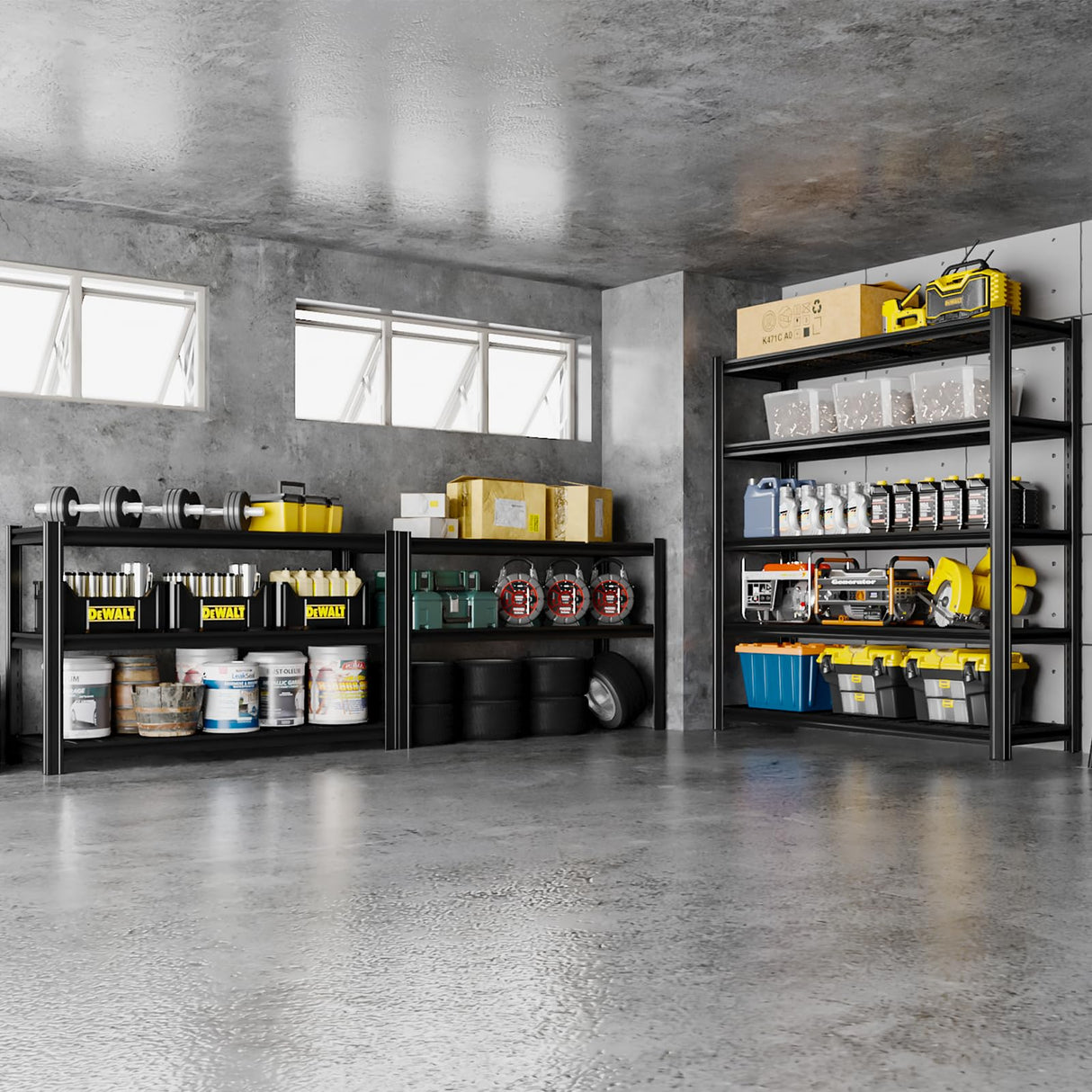 LI JIU HOME 5 Tier Metal Shelving Unit, Adjustable Storage Shelves, 84" H x 55" W x 24" D Heavy Duty Garage Shelves for Warehouse, Basement, Kitchen, Pantry, Living Room, Black (5T 84 * 55 * 24) LI JIU HOME