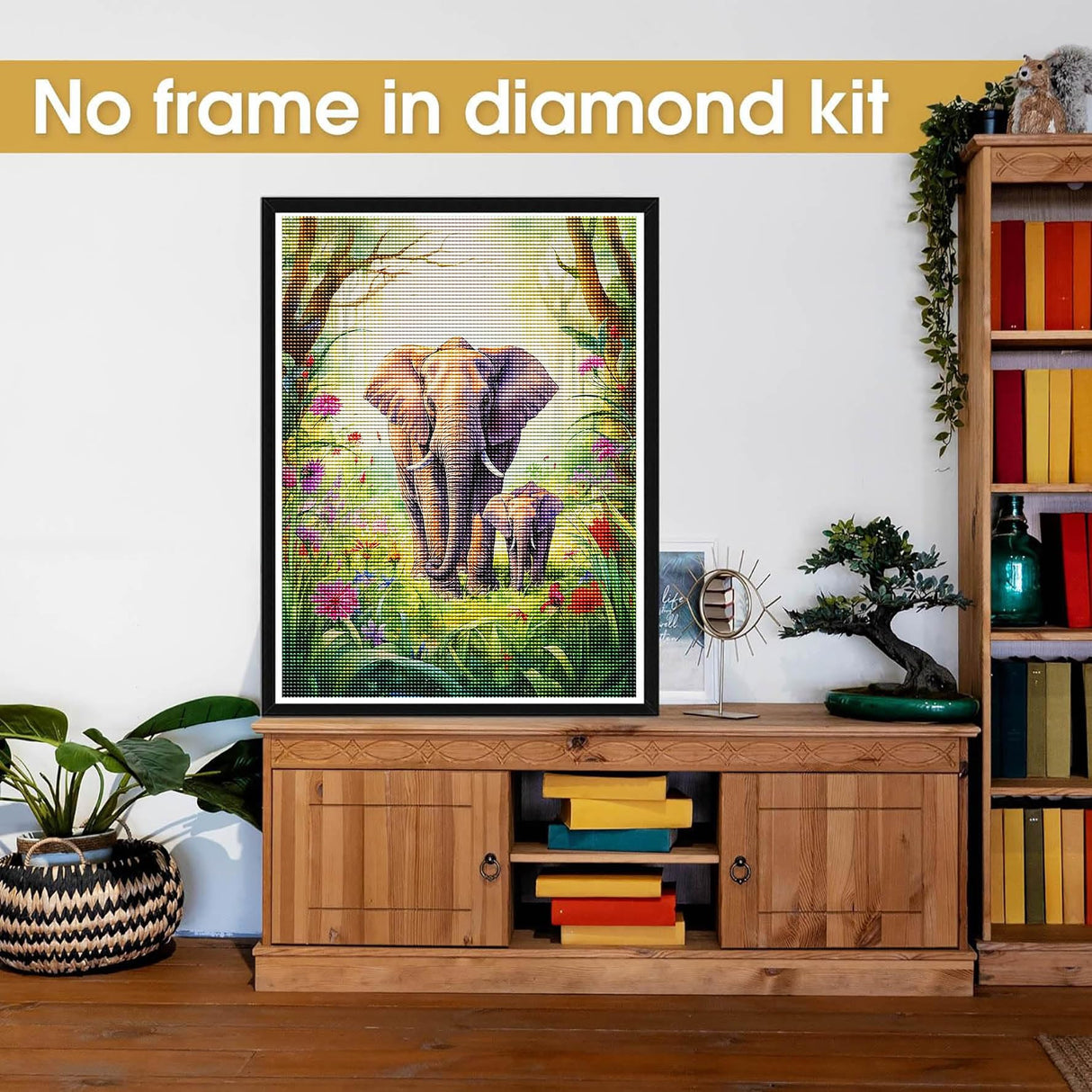 Bimkole 5D Diamond Art Kits for Adults Elephant Spring, Full Drill DIY Rhinestone Embroidery Set Paint with Diamonds Art by Number Kits Cross Stitch Home Wall Craft Decoration 12x16 inch Bimkole