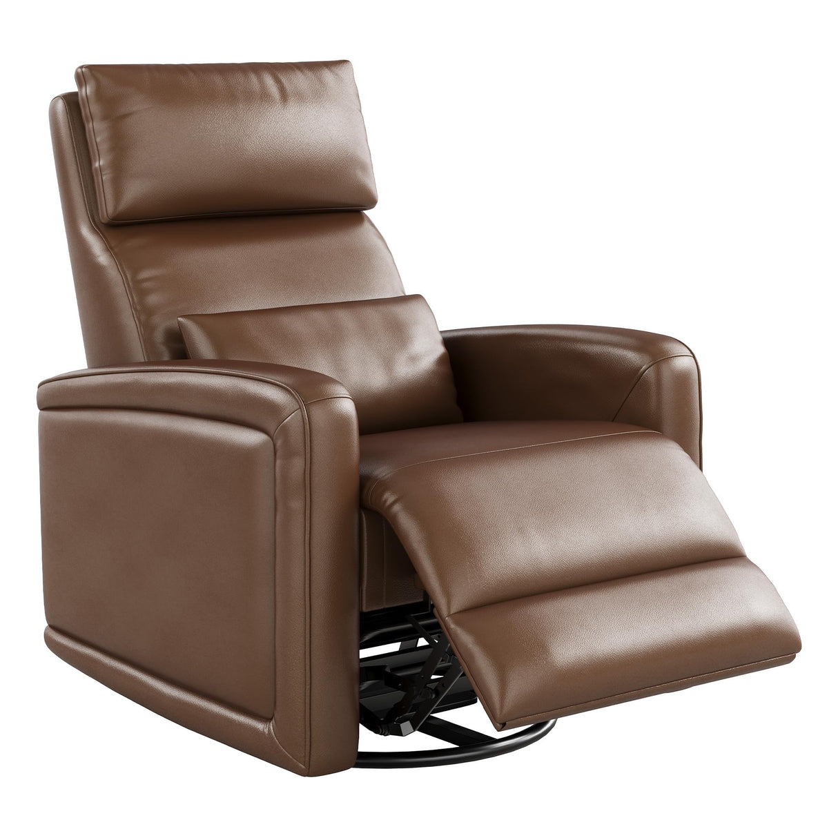 Adult Manual Recliner Chair, 360° Swivel Sofa Rocker, Faux Leather Single Sofa with Adjustable Backrest and Footstool, Modern Wingback Recliner with Hidden Pull Tabs, Living Room Armchair, Brown IDEALHOUSE