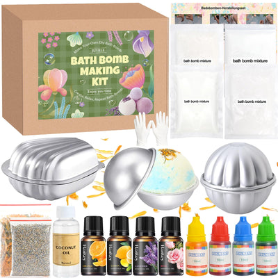 JUYRLE Bath Bomb Making Kit- 23Pcs DIY Bath Bombs for Women, Make Your Own SPA Products, Soap Making Kit with Stainless Steel Molds, Bath Foam, Bath & Bathing Shower Accessories Gifts for Girls Women