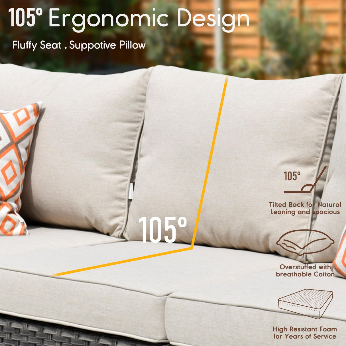 HOOOWOOO Patio Furniture Set,8 Piece Outdoor Furniture with Fire Pit Table,Wicker Patio Conversation Couch Chairs Ottoman Set,Beige HOOOWOOO