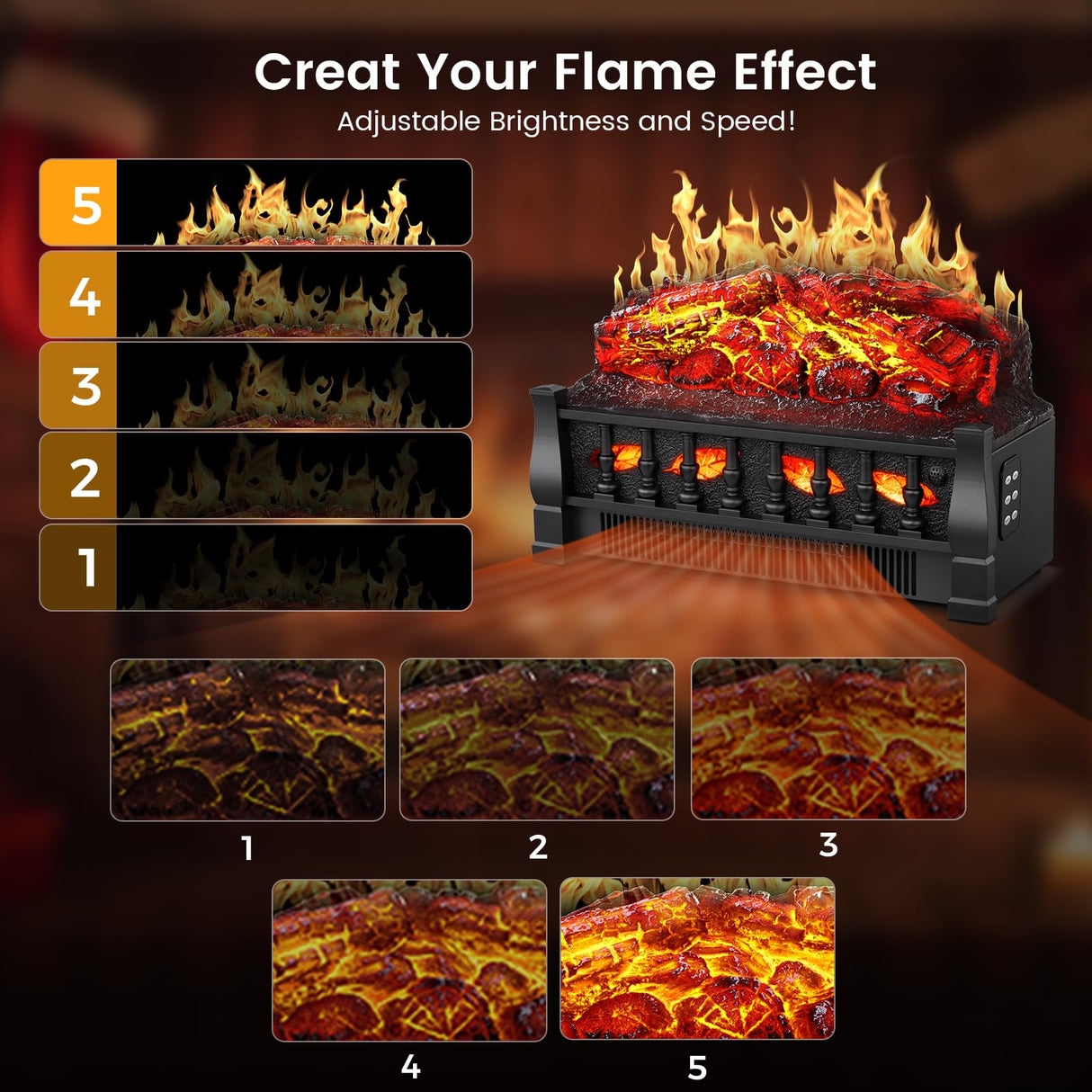 21 Inches Electric Fireplace Insert Log Heater Set, Freestanding Heater with Adjustable Flame Brightness and Flicker Speed, 750w/1500w Heating, Overheat Protection, Remote Control Electactic