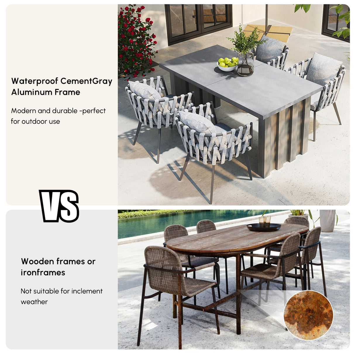 homary 7 Piece Outdoor Patio Dining Table Set, Aluminum Patio Dining Table Set with Extendable Table Top & 6 Woven Arm Chairs, Weatherproof Garden Furniture with Cushions for Backyard, Patio or Deck homary