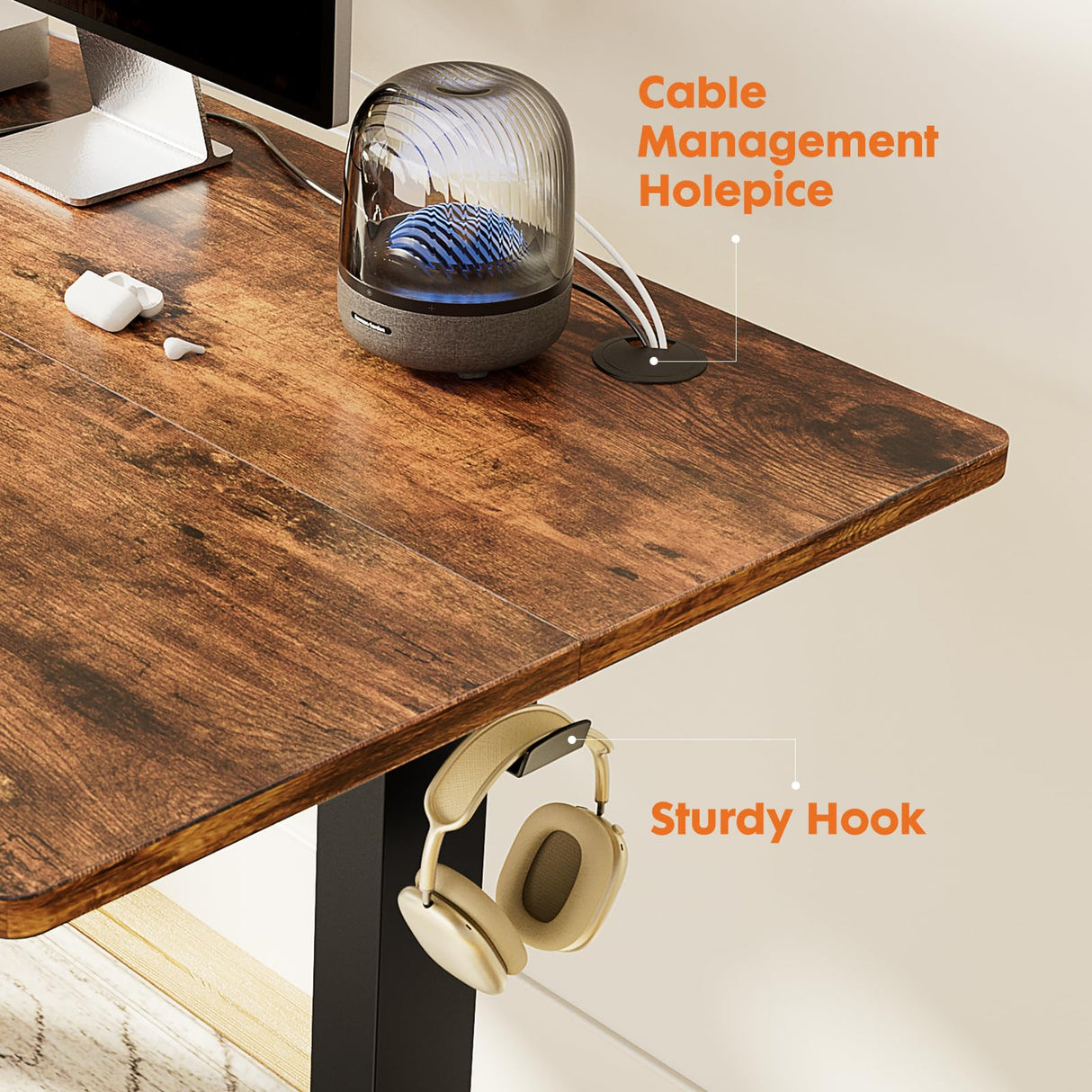 Sweetcrispy Standing Desk Adjustable Height, 63inch Electric Sit Stand up Desk for Home Office, Modern Rising Work Table for Computer Laptop, Lift Gaming Desk Sturdy Ergonomic Workstation, Rust Brown Sweetcrispy