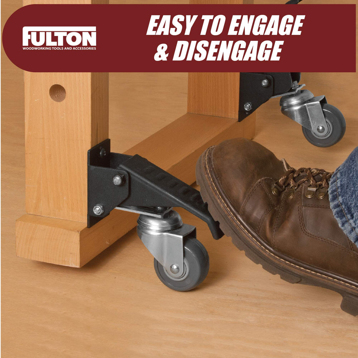 Workbench Caster kit 4 Heavy Duty Retractable Casters with Urethane Wheels Designed to Lift & Lower Workbenches Machinery & Tables 840 lb Total Weight Capacity Peachtree Woodworking Supply