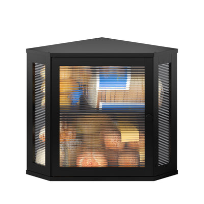 BMOSU Corner Bread Box for Kitchen Countertop Double Layer Bamboo Wooden Bread box Large Capacity Bread Storage Bin(Black, Medium)