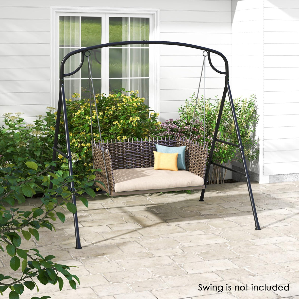 HAPPYGRILL Outdoor Swing Frame Heavy-Duty Metal Porch Swing Stand with Side Bars & 2 Rings, 660 lbs Weight Capacity, A-Frame Swing Frame for Garden, Backyard, Balcony HAPPYGRILL