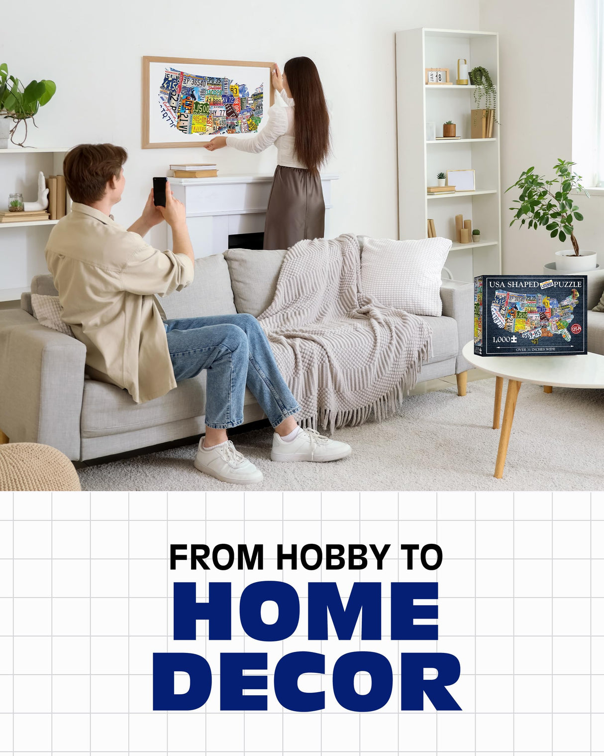 USA License Plate Map 1000 Piece Jigsaw Puzzle in the Shape of the US - 31 inches long - Cool Wall Art TDC Games