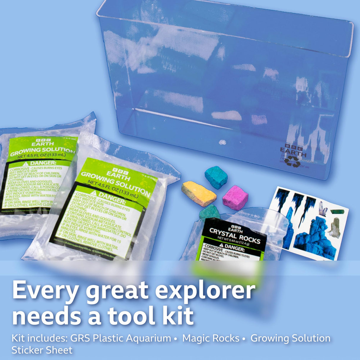 BBC Earth Grow & Discover Crystal Aquarium, Grow Colorful Cave-Like Crystal Formations Inside Reusable Tank, Magic Rocks, STEM Toys, Unique Crystal Growing kit, Science Experiments for Kids 6-8 Horizon Group USA