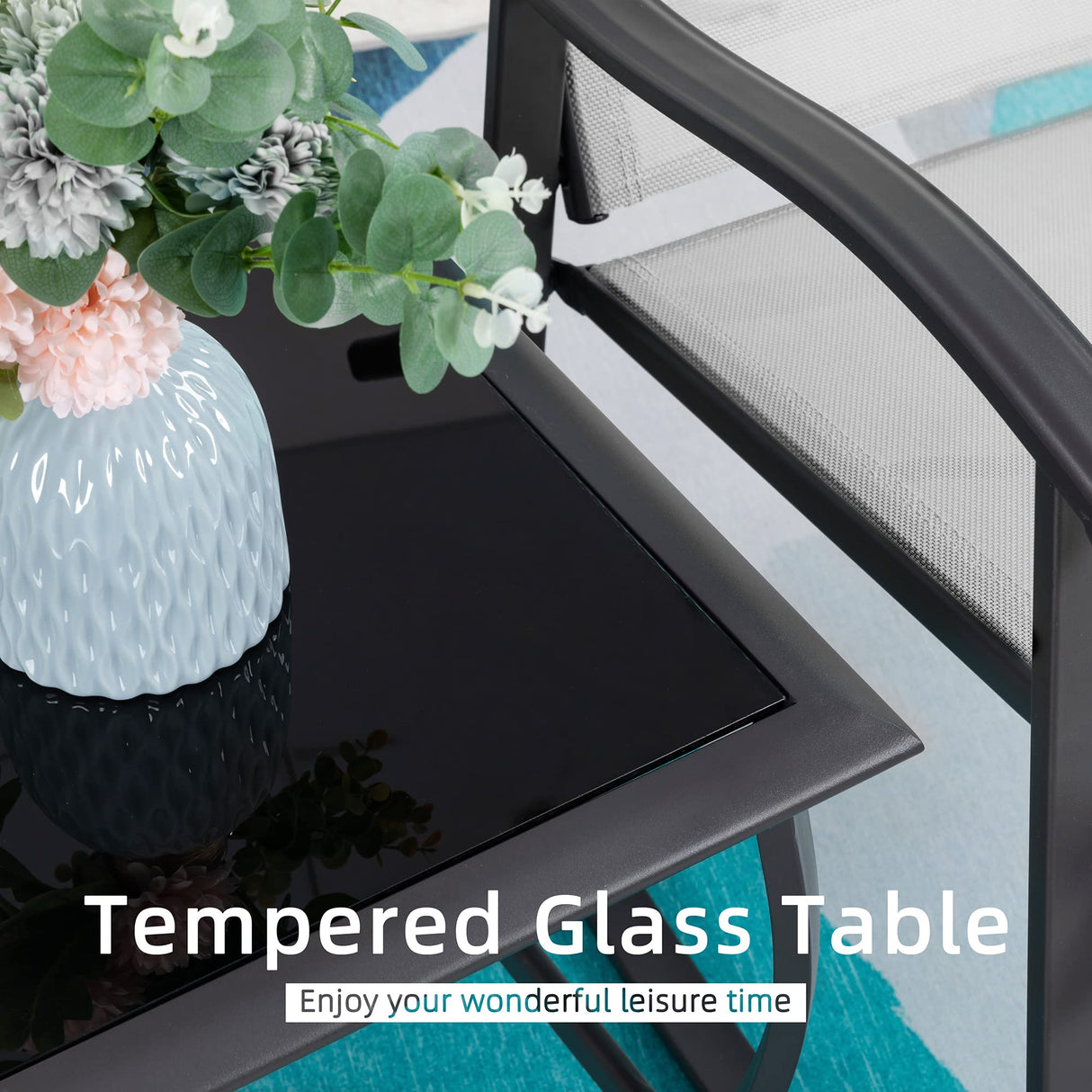 Vongrasig 3 Piece Outdoor Rocking Bistro Set, Textilene Fabric Small Patio Furniture Set, Front Porch Rocker Chairs Conversation Set with Glass Table for Lawn, Garden, Balcony, Poolside (Light Gray) Vongrasig