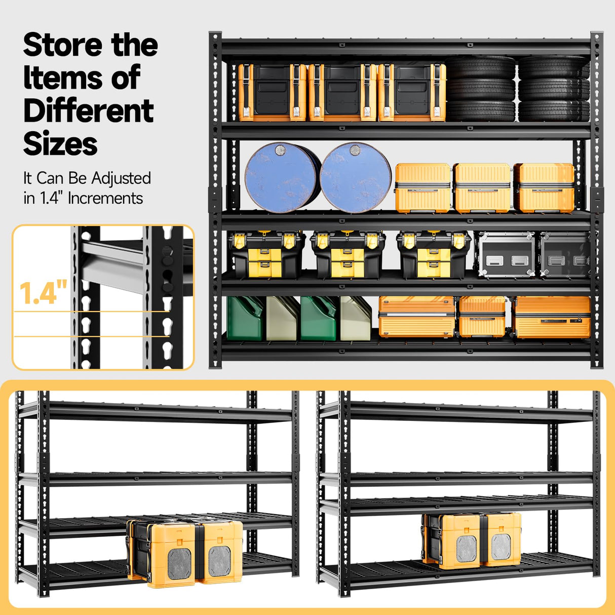 cynnda 5-Tier 60" W X 20" D X 72" H Storage Shelves 2500LBS Metal Garage Shelving Adjustable Storage Shelf Metal Racks with Shelves Heavy Duty Shelving Units and Storage Utility Shelf cynnda
