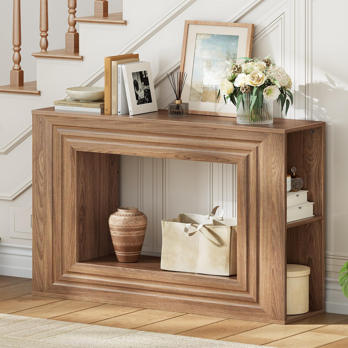 HOOBRO Farmhouse Console Table, 43.3 Inches Entryway Table, Sofa Table, Behind Couch Table with Side Storage Shelving, Hallway Accent Table for Entrance, Living Room, Bedroom, Foyer, Walnut WL87XG01 HOOBRO