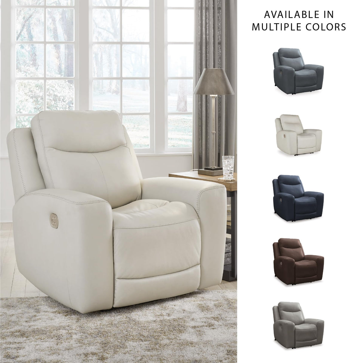 Signature Design by Ashley Mindanao Contemporary Leather Match Upholstered Power Recliner with Adjustable Headrest and USB Ports, Light Gray Signature Design by Ashley