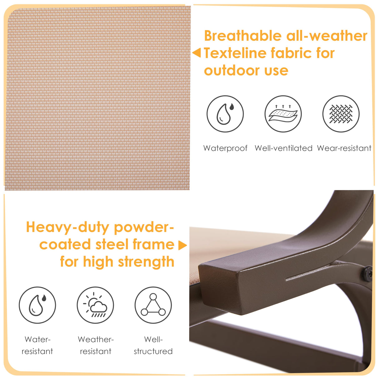 Yaheetech Outdoor Glider Chair, Lounge Rocking Chair with Sling Fabric and Steel Construction, Patio Swing Gliding Chairs for Porch Balcony Backyard, Beige, Set of 2 Yaheetech