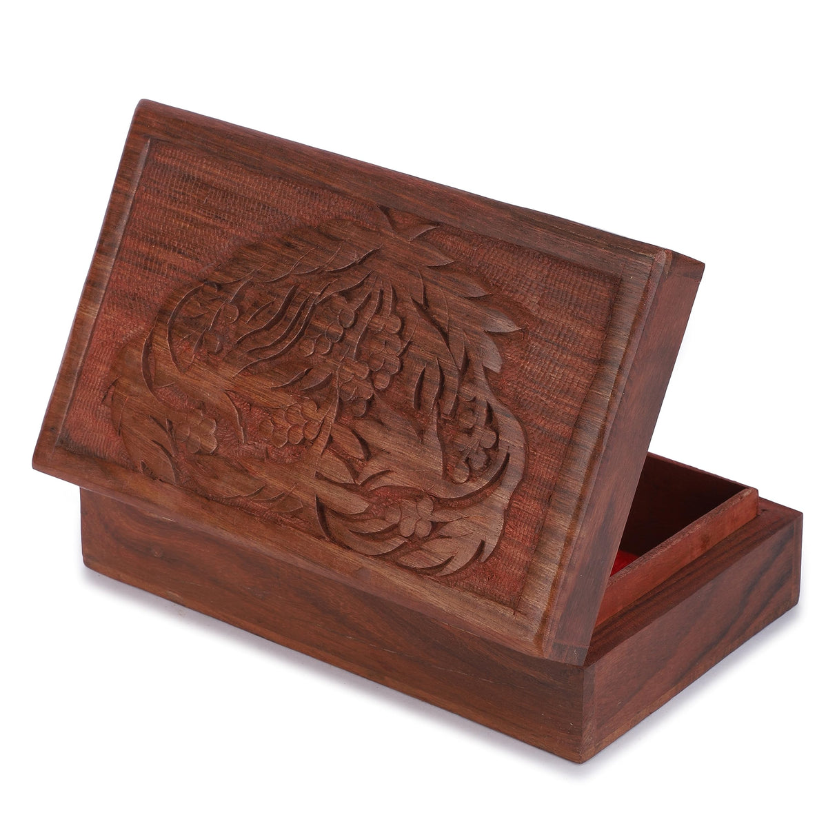 Ajuny Hand Carved handmade Wooden Decorative Treasure Chest Box - Flower Leaf Multipurpose Use Jewelry Storage Case Organizer Keepsake Watch Box Great for Gifts - Brown, 8X5 Inch Ajuny