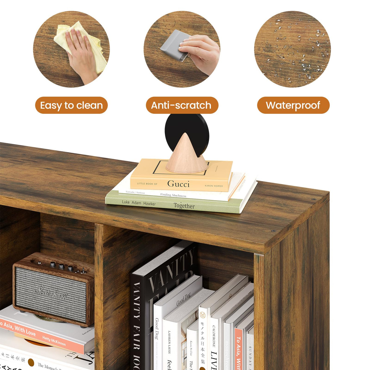 GRUSIGN 8 Cube Bookshelf 3 Tier Mid-Century Rustic Brown Modern Bookcase with Legs,Retro Wood Book Shelf Storage Organizer Shelf,Freestanding Organizer Display Shelf for Bedroom,Living Room,Office GRUSIGN