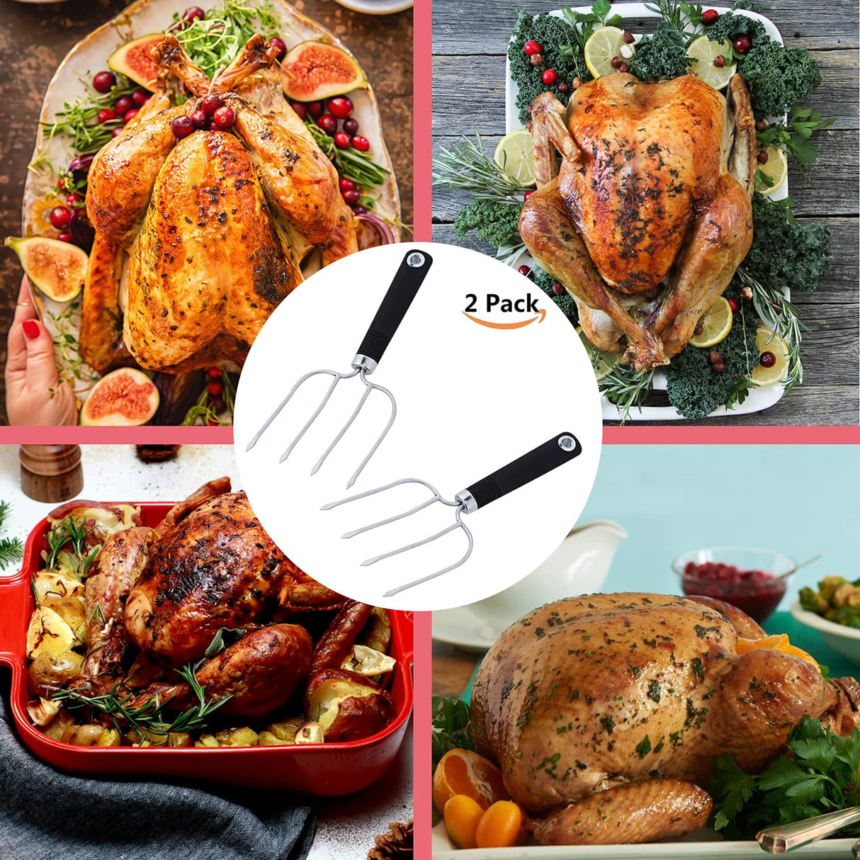 Turkey Lifter Forks Set of 2 Stainless Steel Turkey Lifters with Non-Slip Handle Turkey and Poultry Lifters Turkey Claws Carving Fork KAYCROWN