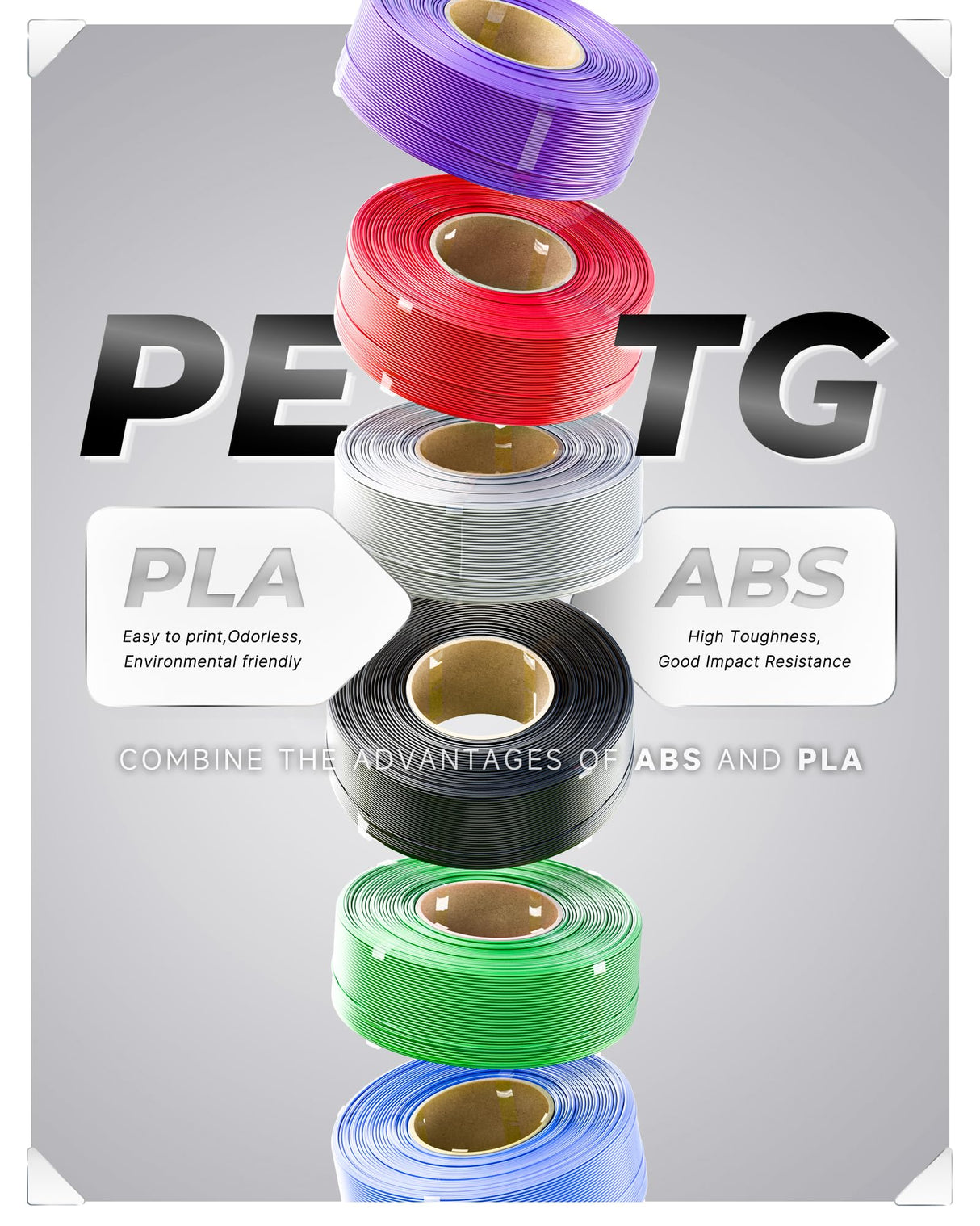 Creality PETG Filament Refill 1.75mm 3D Printer Filament, 1kg (2.2lb) Refilament for Bambu Lab Reusable Spool, Dimensional Accuracy ±0.03mm, Black Creality