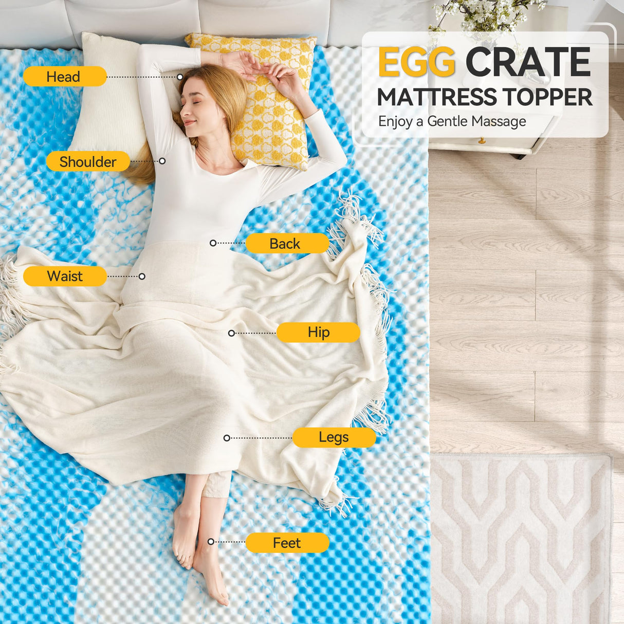 SINWEEK 2 Inch Egg Crate Memory Foam Mattress Topper Twin Size, Soft Mattress Pad for Back Pain Relief, Bed Topper, CertiPUR-US Certified, Blue SINWEEK