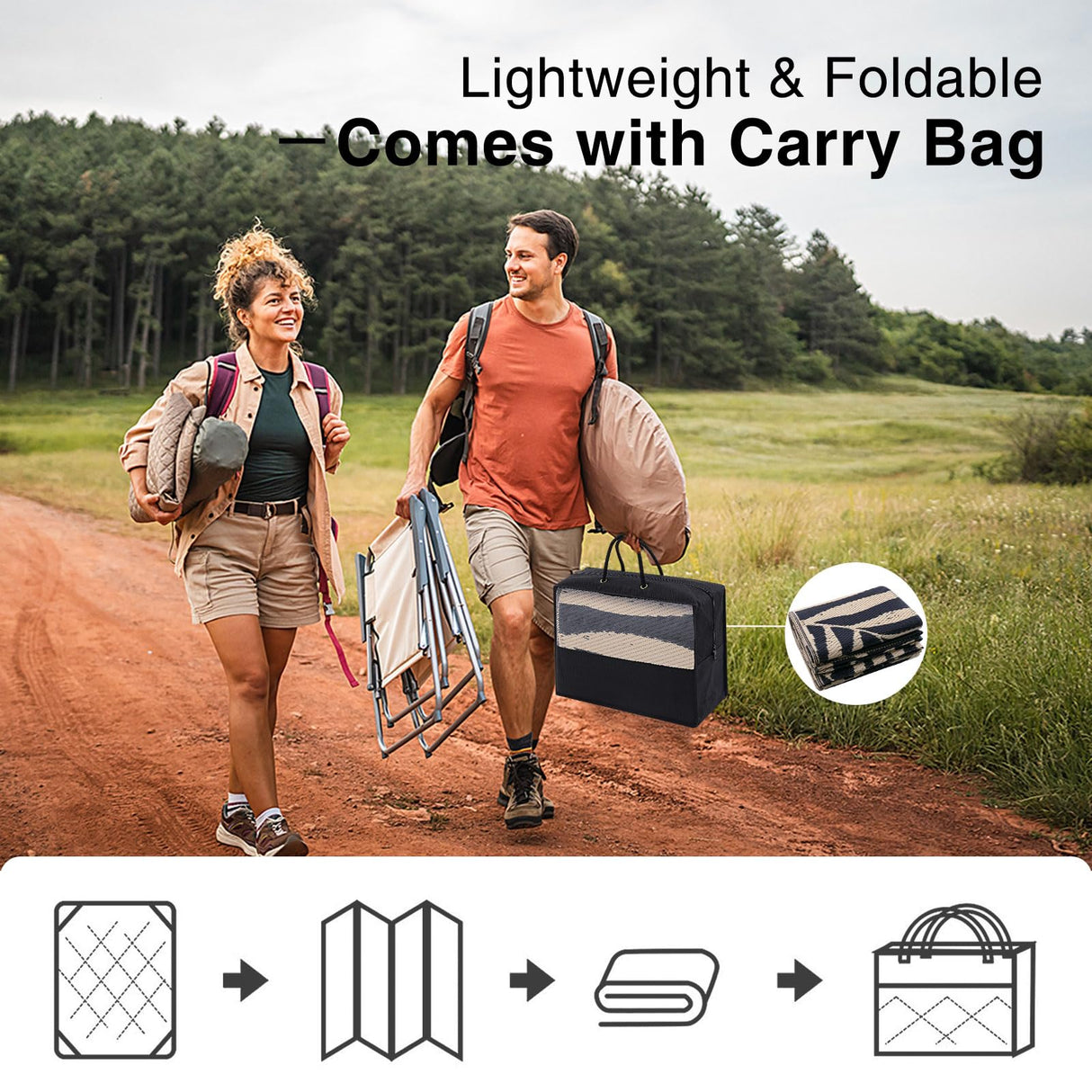 OLANLY Waterproof Outdoor Rug 5x8 ft, Reversible Outdoor Plastic Straw Rug with Leaf Pattern, RV Mat, Indoor Outdoor Carpet for Patio, Camping, Balcony, Deck, Backyard, Black & Beige OLANLY