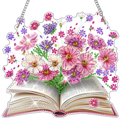 NAIMOER Diamond Art Hanging Kits for Adults, Book Flower Diamond Art Suncatchers, 5D Special Shape Fall Diamond Painting Pendant Window Ornament Gifts for Home Garden Door Wall Decor