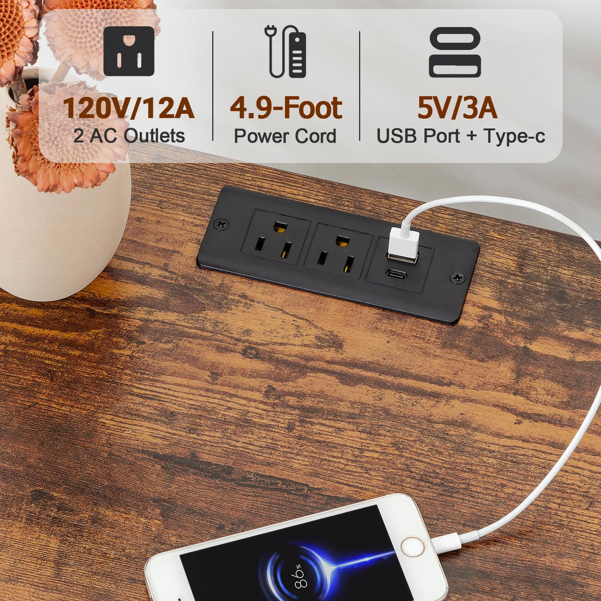 LOAKEKEL Night Stand Set 2, Tall Nightstand with Charging Station, Dresser for Bedroom with 4 Drawers, LED End Tables with USB Ports and Outlets, Rustic Brown, HNS034PBR LOAKEKEL