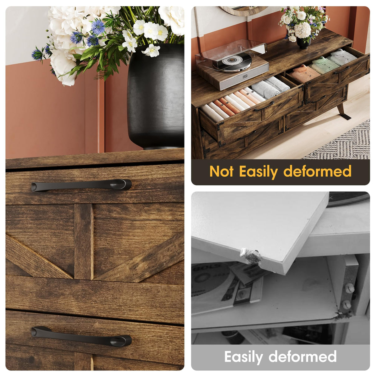 Fameill 59'' Farmhouse 6 Drawers Dresser, Wide Wood Dresser TV Stand, Storage Cabinet with Metal Handles and Generous Storage Space, Dresser for Bedroom, Closet, Hallway, Rustic Brown Fameill