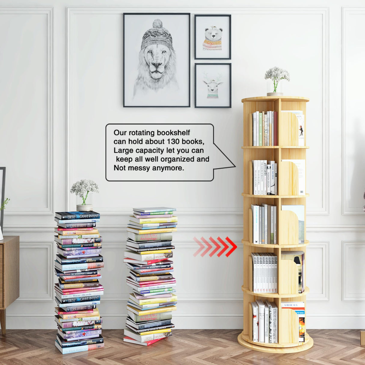 Rotating 360° Bookshelf in Yellow - 5-Tier Solid Wood Corner Organizer for Small Spaces hhgrapehh