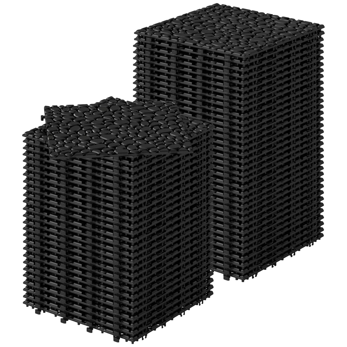 Rovibek 60PCS Plastic Interlocking Deck Tiles Outdoor, 12"x12" Pebble Interlocking Tiles for Outdoor Patio Flooring, All Weather, Non-Slip Plastic Drainage Tile for Bathroom Balcony Backyard, Black Rovibek