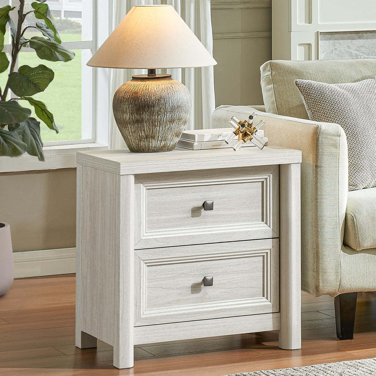 Farmhouse White Night Stands Set of 2, Bedside Tables Nightstands with 2 Drawers Storage, 22.8" Large Rustic Wood Night Stand, Bed Side Table for Bedroom Living Room Sofa Couch Office Standifurno