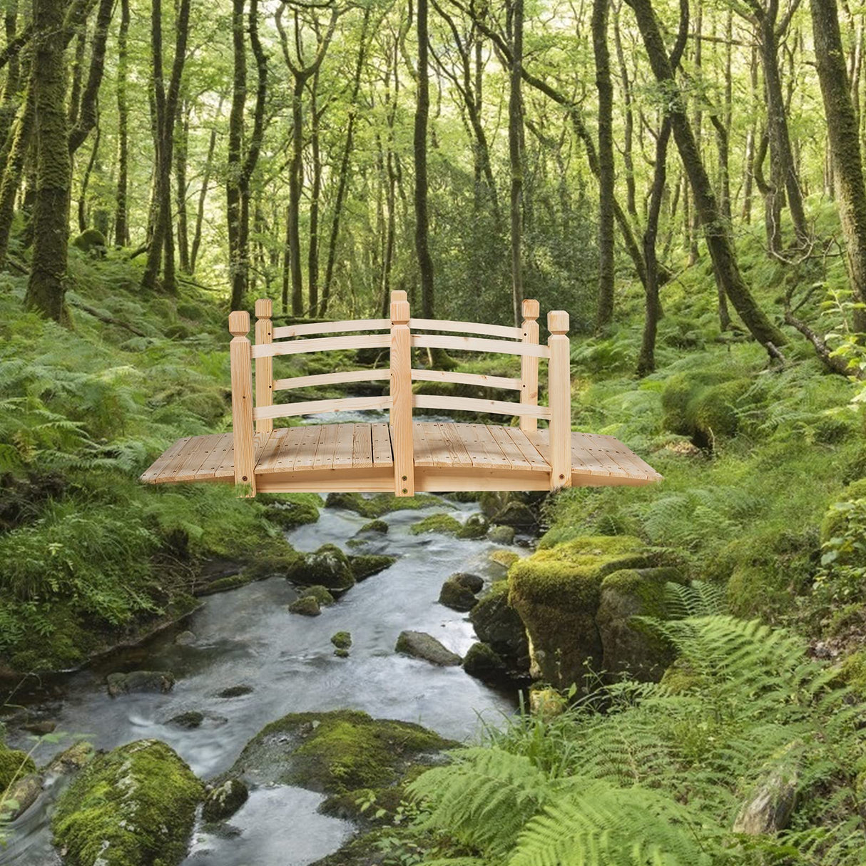 S AFSTAR Garden Bridge, 5FT Wooden Arc Footbridge for Outdoors with Safety Guardrails, Decorative Landscaping for Garden Yard Walkway Creek Farm, 400 LBS Capacity (Natural Finished) S AFSTAR