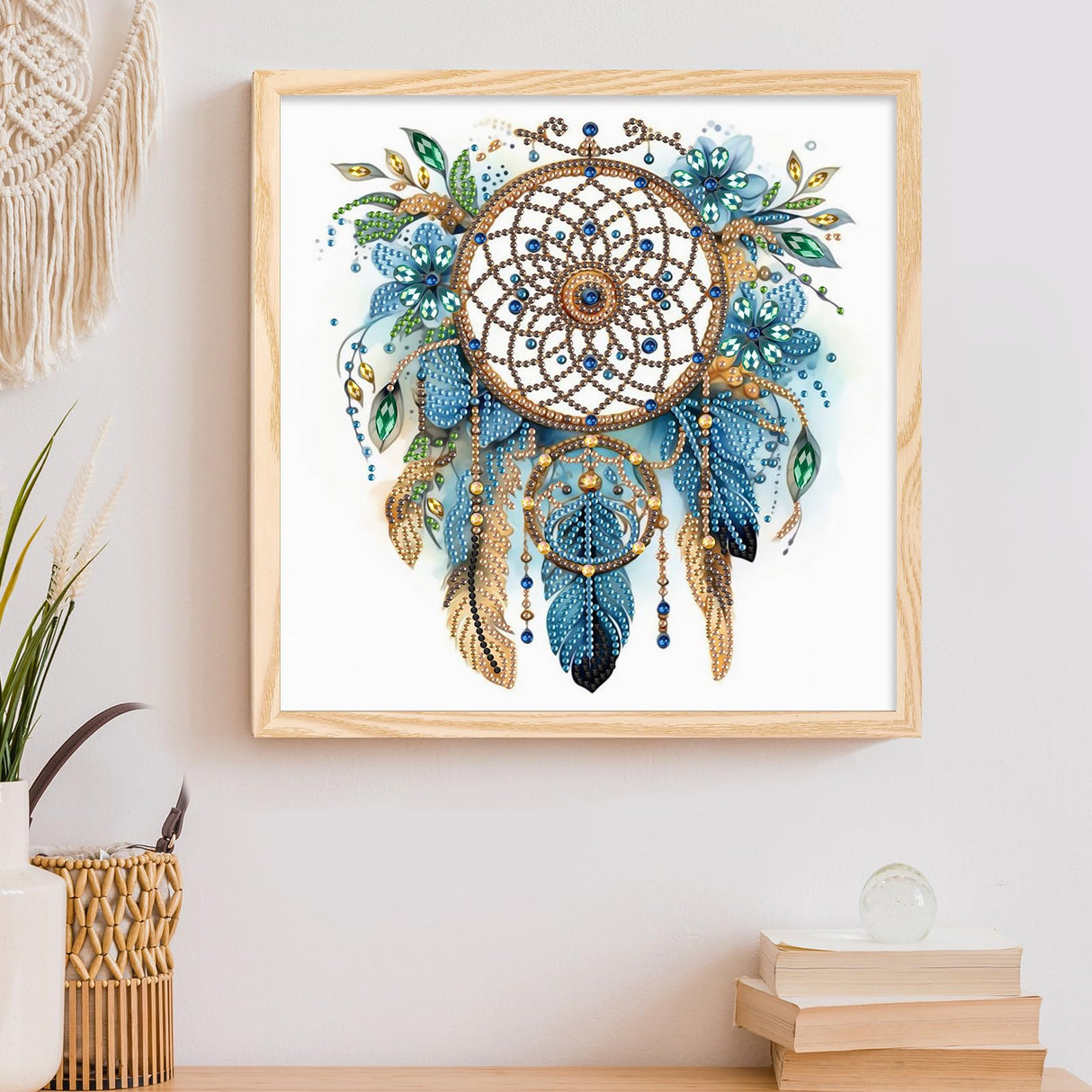 Diamond Art Painting Kits for Adults, 5D Special Shape Diamond Art Kits for Beginners, Crystal Rhinestones Diamond Art Painting for Home Wall Decoration Gift 12×12inch, Dreamcatcher with Feathers AiYuanzsh